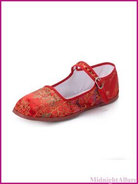 Chinese Mary Jane Flats Buckle Slip On Cotton Square Toe Womens Kung Fu Shoes